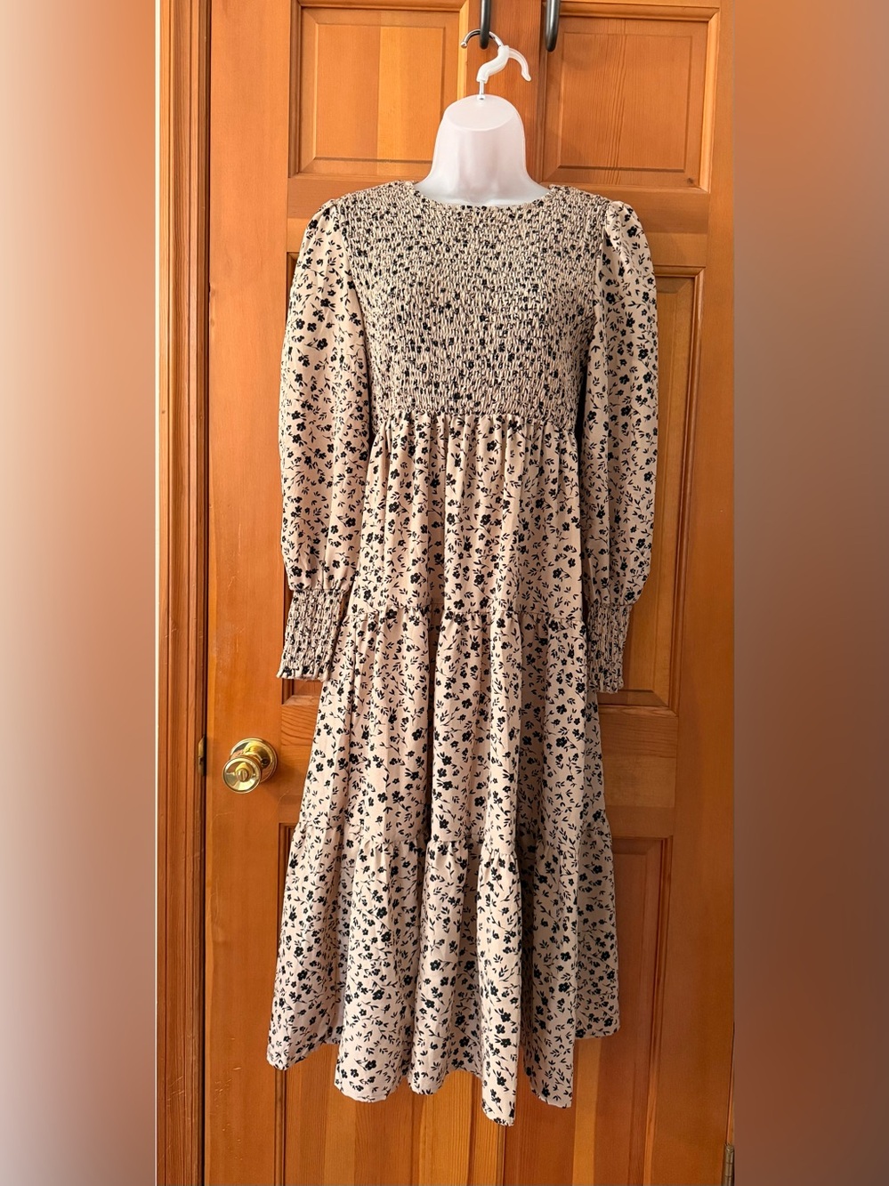 SHEIN Beige Dress with Black Floral Print